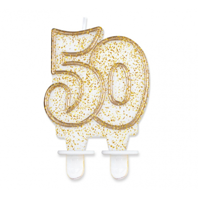 Svíčka dortová jubileum gold/bílá číslo 50 ALBI
