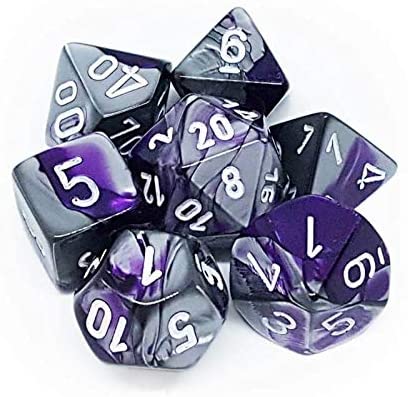 TLAMA games Sada 7 dvoubarevných perleťových kostek pro RPG Barva: fialovo-šedá
