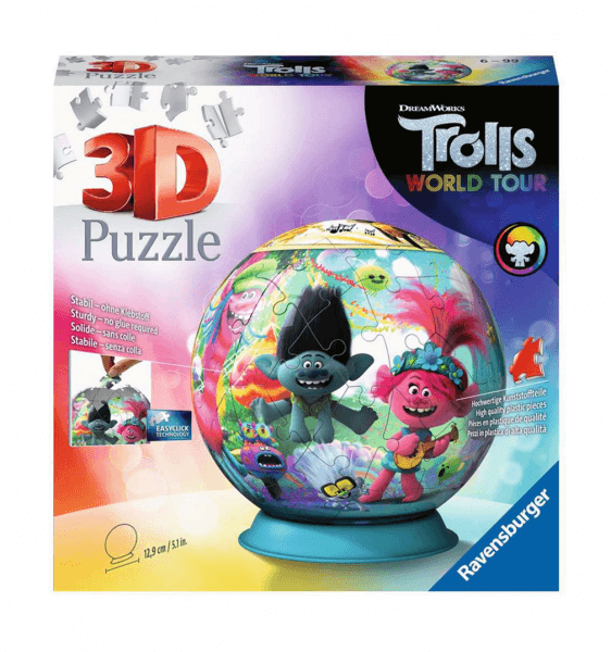 3D Puzzle Ravensburger Puzzleball Trollové (Trolls World Tour) - 72 dílů